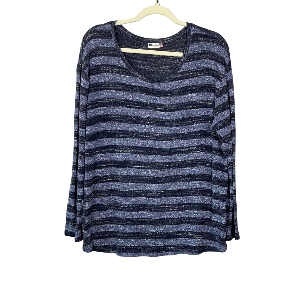 KUT from the Kloth Womens Large Blue Striped Long Sleeve Knit Top Pocket USA